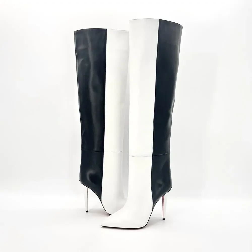 NEW Christian Louboutin Astrilarge Botta 100 Black White Over The Knee Boots 37